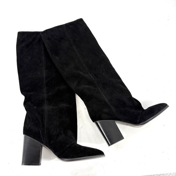 Nine West Chicke Knee High Boots 9.5 Black Suede NWOT Heel Tall Academia Prep - Picture 4 of 10